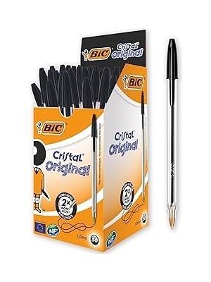 Cristal Medium Tükenmez Kalem Siyah 50'li Kutu, 1.0 mm Orta Kalınlıkta Uç, Şeffaf Gövde, Delikl