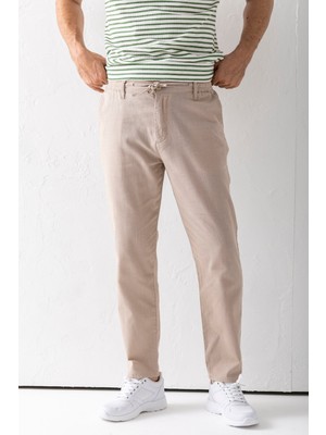 Erkek Beli Ayarlanabilir Cepli Jogger Pantolon Bej - 5060