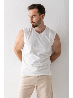 Erkek Bisiklet Yaka John Borners Baskılı Kolsuz T-Shirt Beyaz - 2752