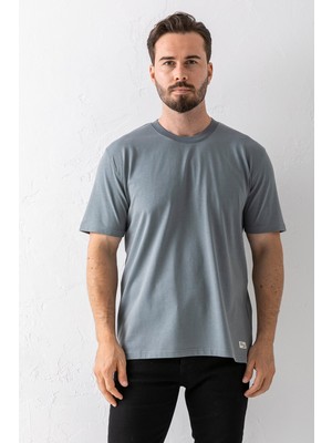 Erkek Bisiklet Yaka Basic Pamuklu T-Shirt Açık Haki - 25Y 5446