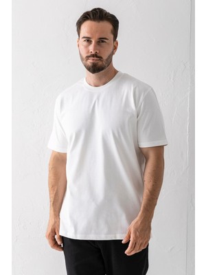 Erkek Bisiklet Yaka Basic Pamuklu T-Shirt Beyaz - 25Y 5446