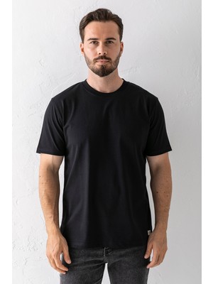 Erkek Bisiklet Yaka Basic Pamuklu T-Shirt Siyah - 25Y 5446