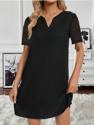 Ag Shoppings Kadın Kısa Kollu V Yakalı Kısa Janjan Krep Elbise