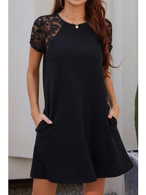 Arben Boutique Kadın Kısa Kollu Kol Dantel Viskon Elbise