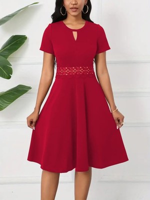 Sosostyle Kadın Kısa Kollu Yuvarlak Yaka Damla Detaylı Janjan Elbise