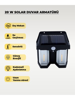 AC Aydınlatma 20W Sensörlü Solar Aplik 3200K (Sarı Işık)