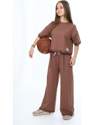 Kız Çocuk %100 Pamuk Oversize Yarım Kol Alt-Üst Eşofman TAKIM-AÜT-2007