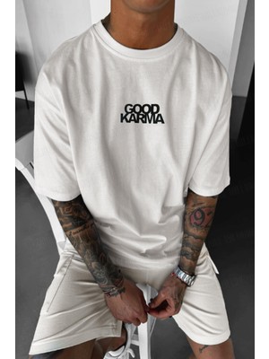 Millionaire Erkek Ekru Beyaz Good Karma Oversize Fit Bol Geniş Kalıp Salaş Kesim T-Shirt