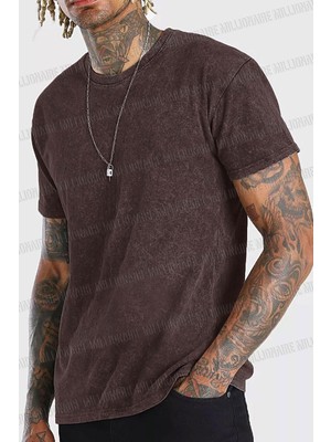 Millionaire Erkek Kahverengi Regular Asit Yıkamalı Eskitme Efektli Boyalı T-Shirt