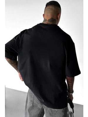 Millionaire Erkek Siyah Oversize Fit T-Shirt Truvakar Kol Günlük Stil Pamuklu Kumaş
