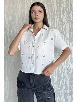 Kadın Nakışlı Keten Gömlek P-00017806
