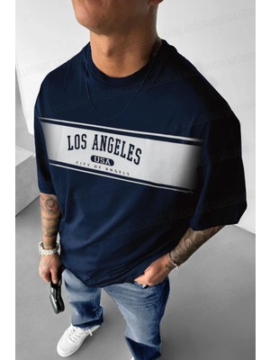 Millionaire Erkek Lacivert City Of Angels Oversize Fit Bol Geniş Kalıp Salaş Kesim T-Shirt
