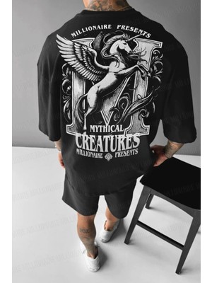 Millionaire Erkek Siyah Creatures Oversize Fit Bol Geniş Kalıp Salaş Kesim T-Shirt