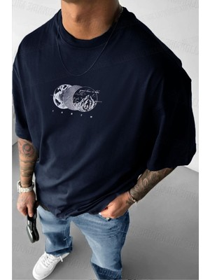 Erkek Lacivert Earth Oversize Fit Bol Geniş Kalıp Salaş Kesim T-Shirt