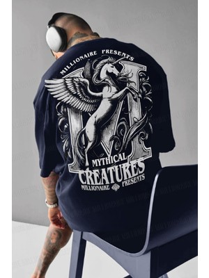 Millionaire Erkek Lacivert Creatures Oversize Fit Bol Geniş Kalıp Salaş Kesim T-Shirt