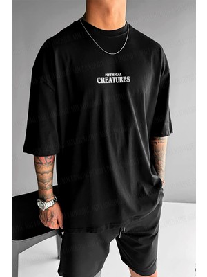 Millionaire Erkek Siyah Creatures Oversize Fit Bol Geniş Kalıp Salaş Kesim T-Shirt