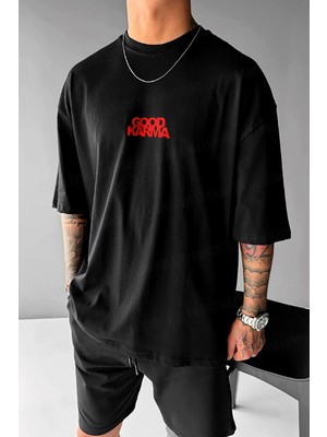 Millionaire Erkek Siyah Good Karma Oversize Fit Bol Geniş Kalıp Salaş Kesim T-Shirt