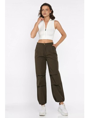 Kadın Bel ve Paça Lastikli Yüksek Bel Paraşüt Pantolon P-00017755
