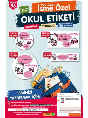 Tuğset Etiket Okul Etiketi Hello Kitty  Kalem Defter Etiketi Özel Isim Yazılabilen Etiket Seti - Isim ETIKETI-T583