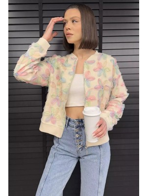 Kadın Tüllü Çiçek Desenli Ceket Hırka P-00014660