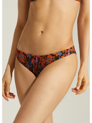 Suwen Düz Bikini Alt - Turuncu Yılan Desenli