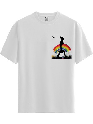 Color Luxe Painted Walk - %100 Pamuklu Erkek Beyaz Tişört - Premium Quality