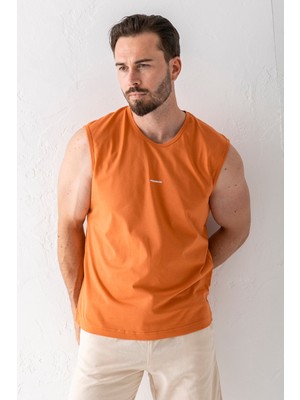 Erkek Bisiklet Yaka John Borners Baskılı Kolsuz T-Shirt Turuncu - 2752