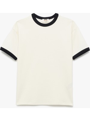 Koton Pamuklu Kısa Kollu Ribanalı Biyeli Bisiklet Yaka Oversize Tişört