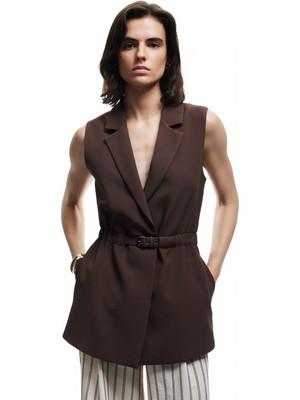 Koton Astarlı Kruvaze Kolsuz Kemerli Uzun Yelek