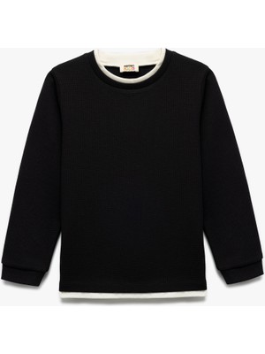 Koton Şardonlu Bisiklet Yaka Çizgili Uzun Kollu Sweatshirt