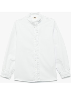 Koton Pamuklu Uzun Kollu Poplin Fırfırlı Yaka Gömlek