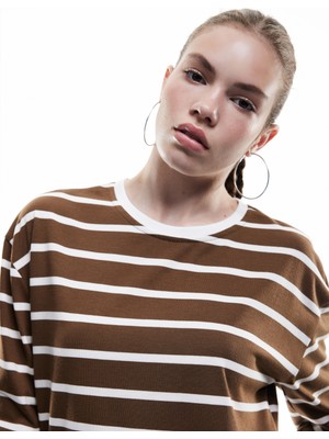 Koton Uzun Kollu Bisiklet Yaka Çizgili Tişört