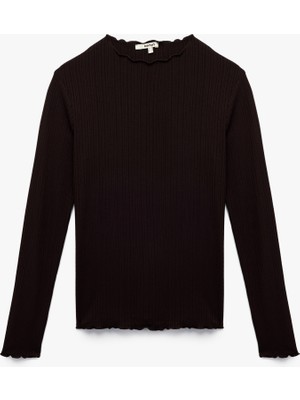 Koton Kaşkorse Viskon Slim Fit Uzun Kollu Hafif Dik Yaka Tişört