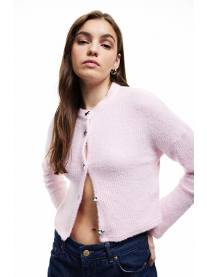 Koton Uzun Kollu Bisiklet Yaka Düğmeli Hırka