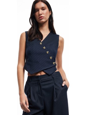 Koton Kolsuz V Yaka Düğmeli Asimetrik Kesim Blazer Yelek