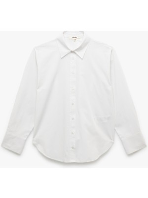 Koton Pamuklu Uzun Kollu Klasik Yaka Poplin Oversize Gömlek