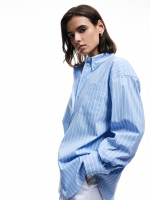 Koton Klasik Yaka Uzun Kollu Oversize Poplin Gömlek