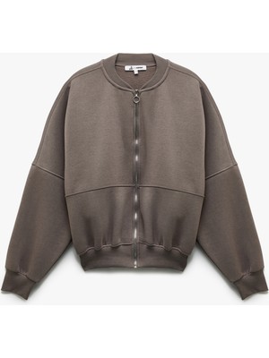 Koton Üç Iplik Şardonlu Uzun Kollu Fermuarlı Bomber Yaka Sweatshirt