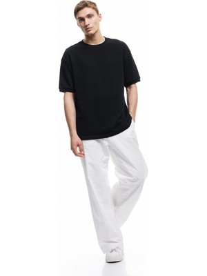 Koton Kısa Kollu Bisiklet Yaka Şardonlu Basic Oversize Tişört