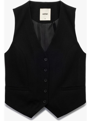 Koton Krep Kumaş Astarlı V Yaka Düğmeli Blazer Yelek