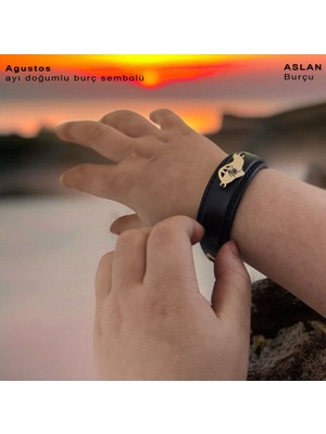 Archin Aslan Burçları İçin 14 Ayar Altın Plakalı Doğal Siyah Derili Uçak Motifli Hediye Bileklik-447BURÇ