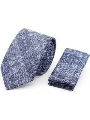 Koyu Mavi Desenli 6 cm Kravat