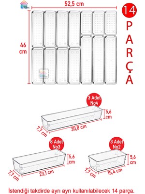 14 Parça Kaşıklık Şeffaf Organizer