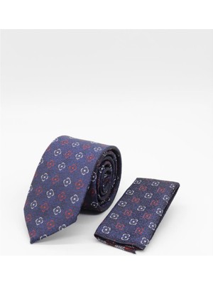 Koyu Lacivert Desenli 6 cm Kravat