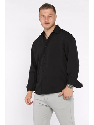 Mishar İtalia Erkek Tek Cepli Uzun Kol Likralı Oversize Gömlek P-00017777