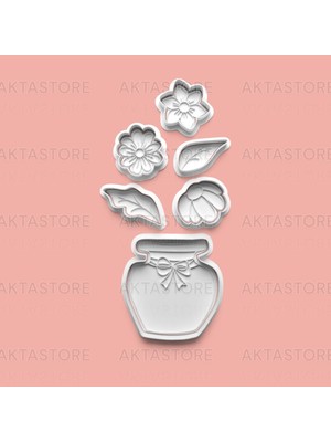 Aktastore Buket Çiçekler Kurabiye Kalıbı ve Şeker Hamuru Kalıbı 6'lı Set