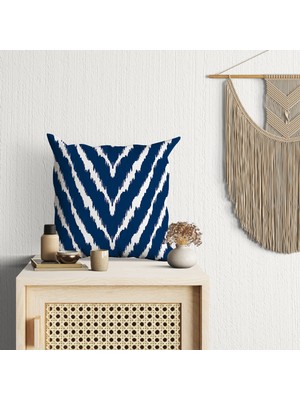 Kırlent Dünyası Lacivert Renkli Ikat Desenli Dijital Baskılı Kırlent Kılıfı