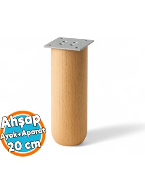 Ahşap Silindir Ayak 20 cm Aparat Dahil Mobilya Koltuk Kanepe Sehpa Masa Ayağı Ayakları