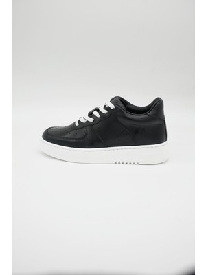 Luna Hakiki Deri 6 cm Boy Uzatan Siyah Kadın Spor Ayakkabı