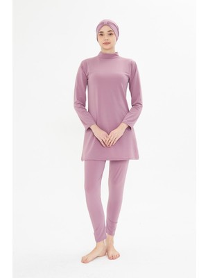 Tam Kapalı Likralı Tesettür Mayo Pembe 3485-P